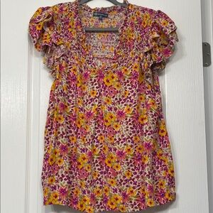 Democracy Pink and Orange Floral Blouse, XL new